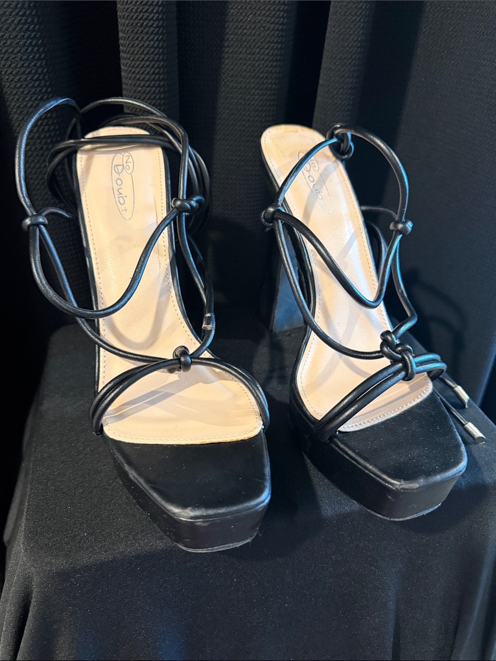 Women's Black Strappy Knot-Detail Platform Heels